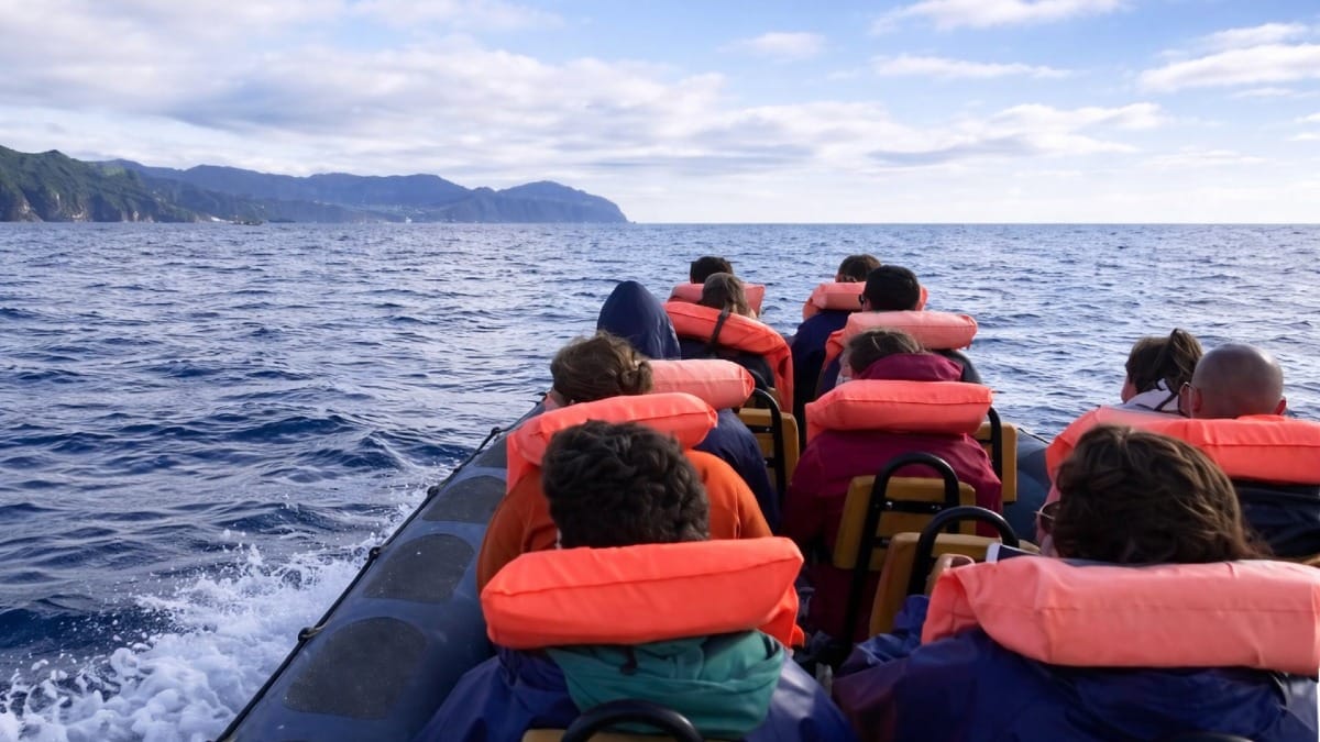 A small-group boat tour brings you closer to dolphins in the Azores