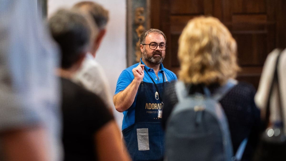 Monk guiding a historic Monastery tour in Porto, Portugal, before a Fado live show