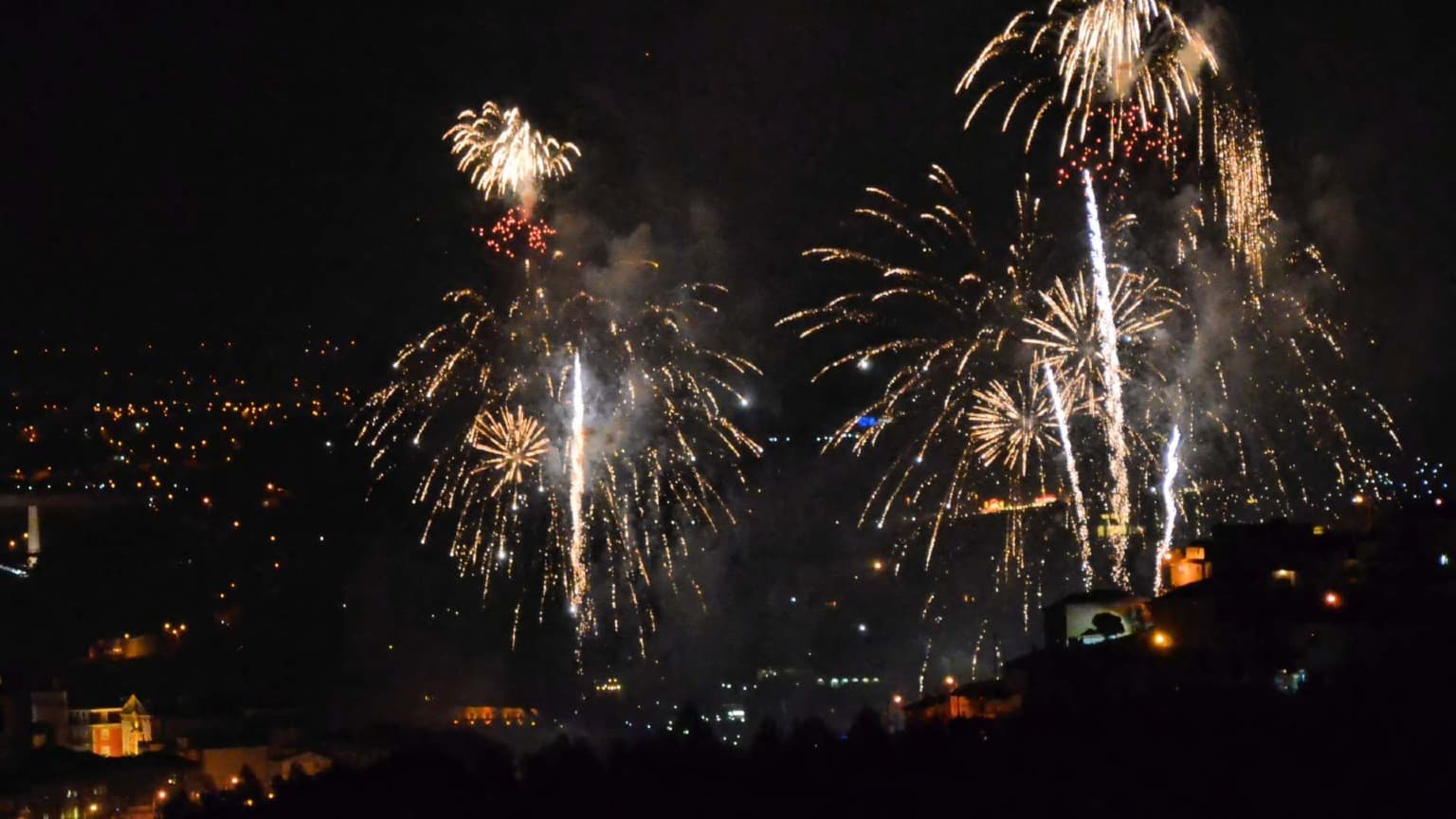 Panoramic fireworks display over Porto and the Douro River during Festas de São João on the night of June 23