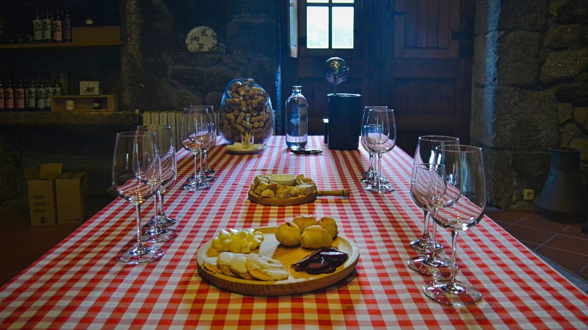 Mesa tradicional preparada para prova de vinhos verdes | Cooltour Oporto
