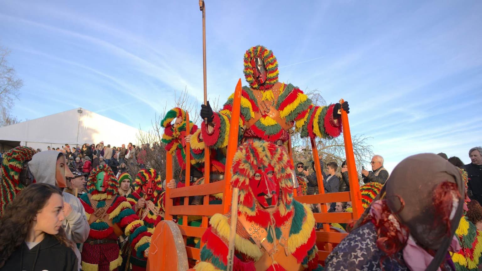 Group of Caretos of Podence during Carnival celebrations in northern Portugal