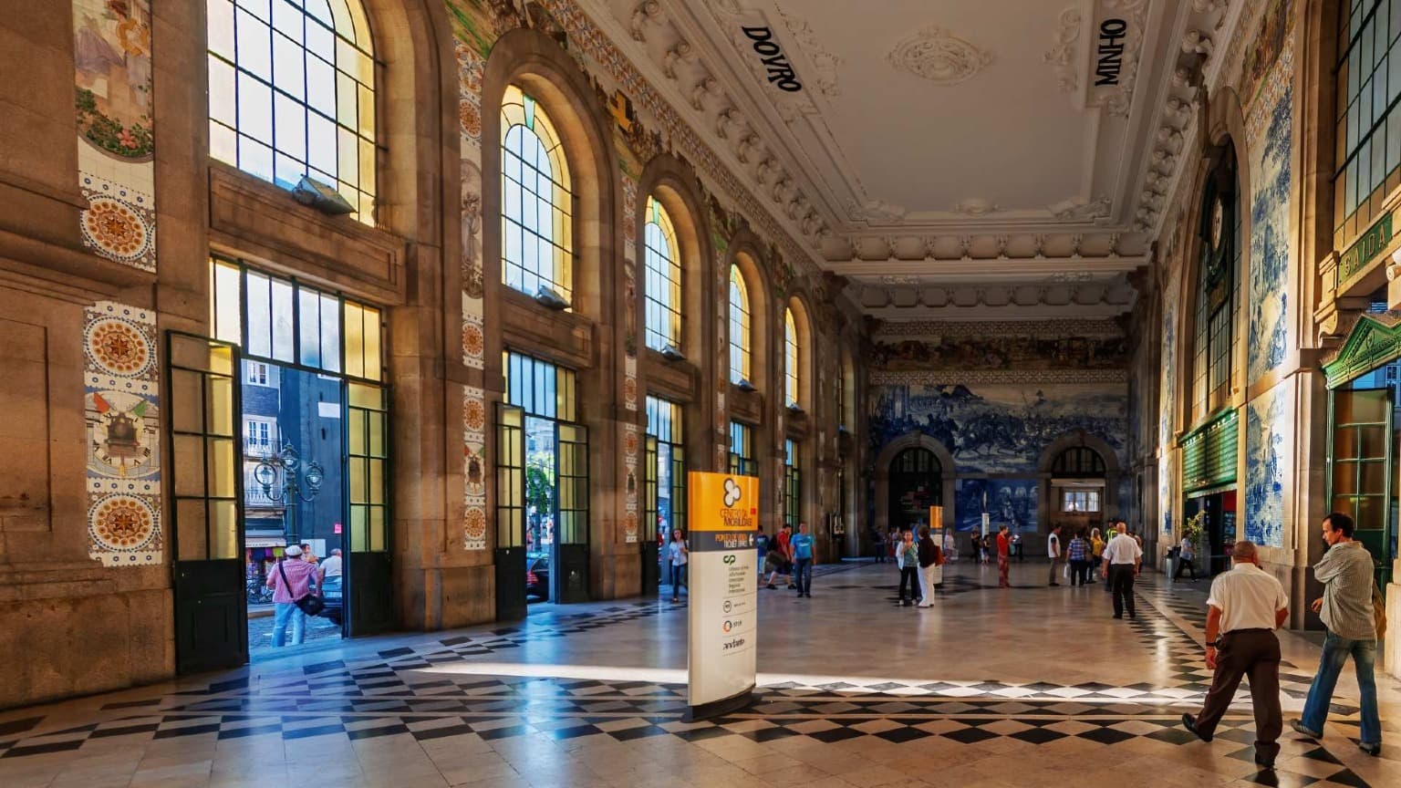 Interior of São Bento Train Station in Porto with historic azulejo tile panels