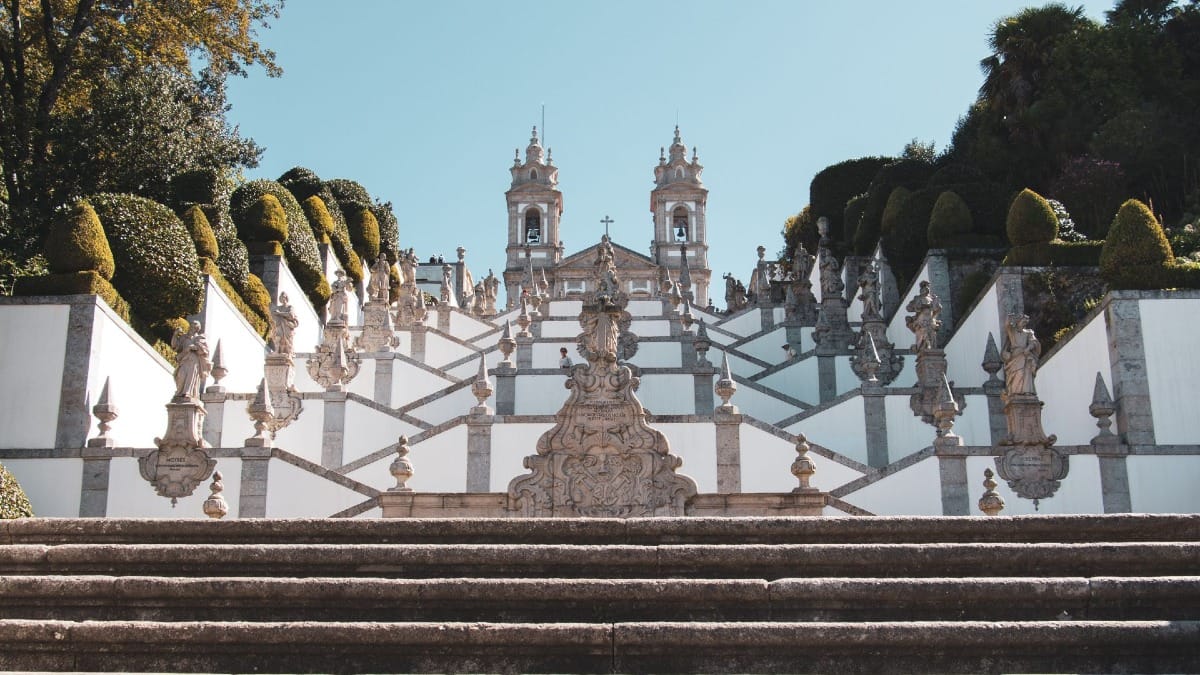Iconic stairway of Bom Jesus do Monte in Braga, UNESCO World Heritage Site, visited during a Braga and Guimarães Tour with Cooltour Oporto